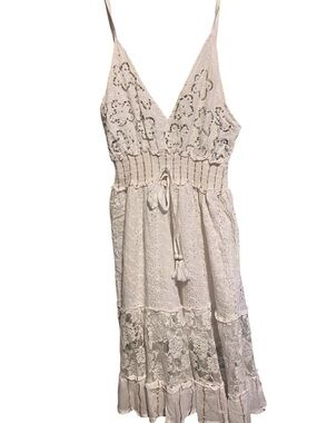 White Waves White Eyelet Midi Dress with Sequin Embellished Bodice L/XL